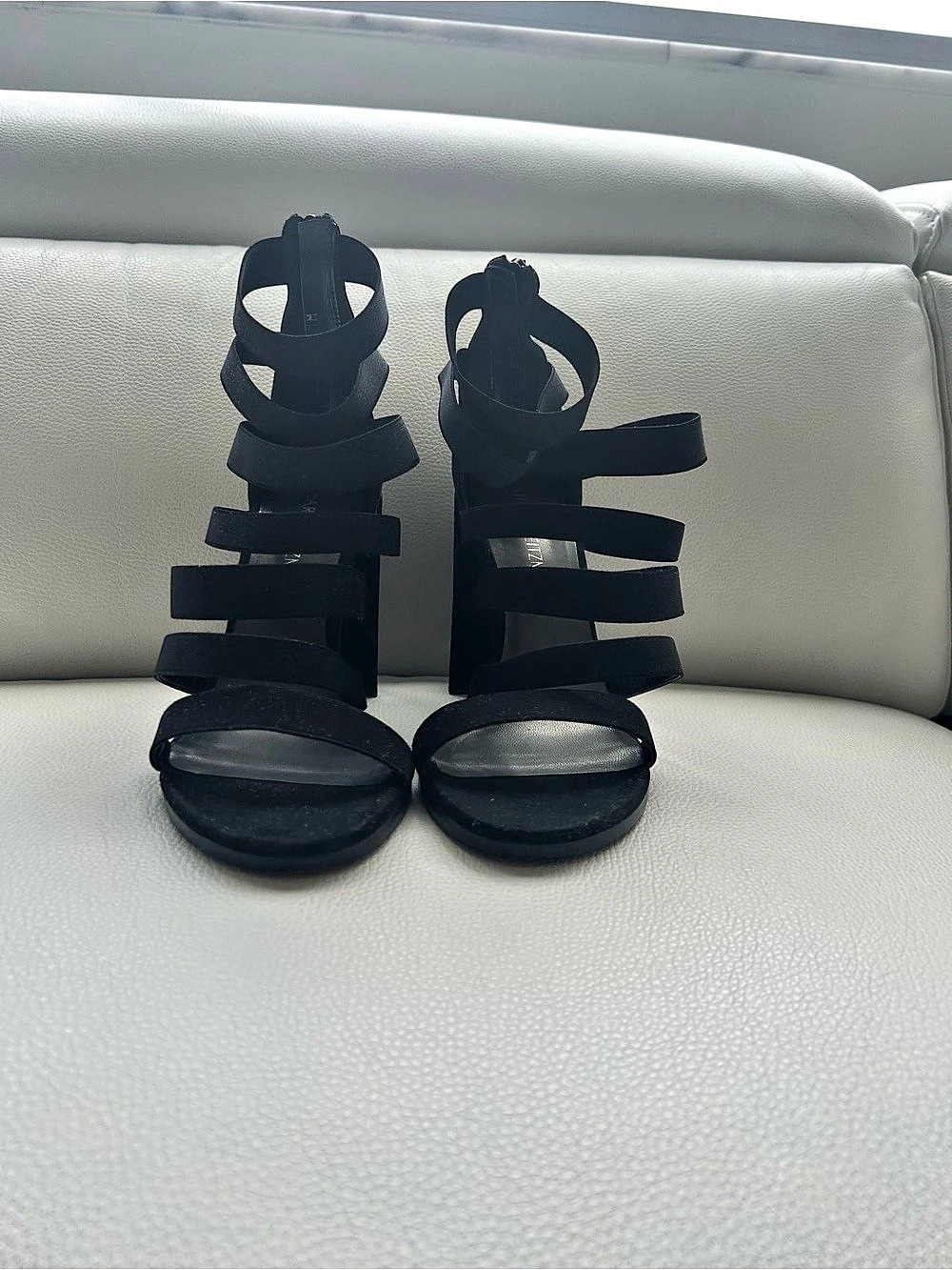 Stuart Weitzman Black Strappy Block Heel Sandals